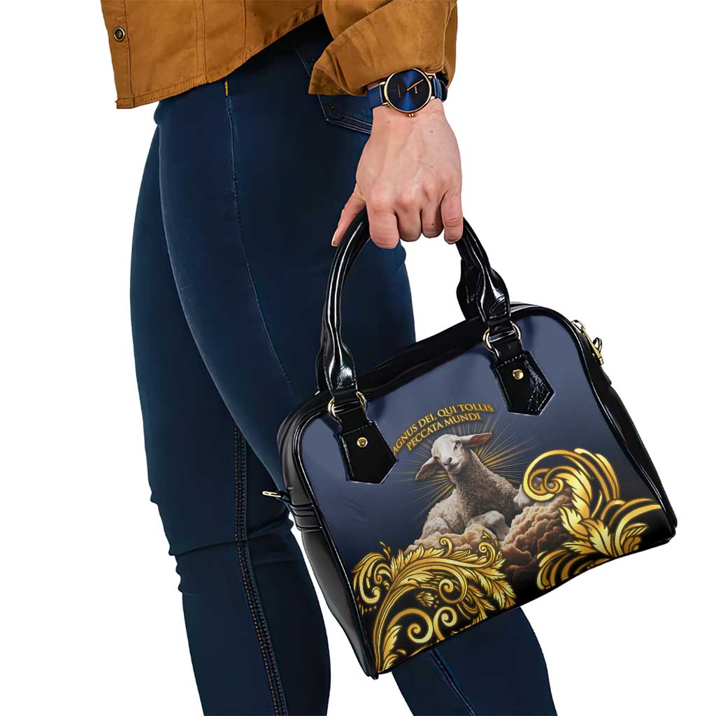 Agnus Dei Lamb of God Shoulder Handbag Latin Catholic Art with Gold Baroque Accents TS04