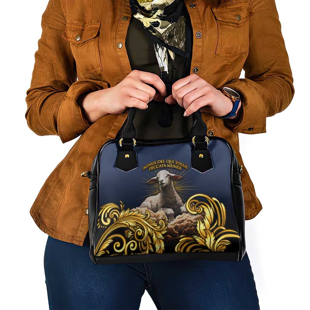 Agnus Dei Lamb of God Shoulder Handbag Latin Catholic Art with Gold Baroque Accents TS04