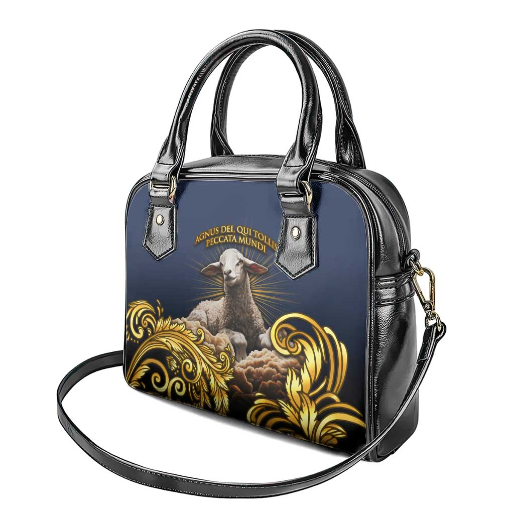 Agnus Dei Lamb of God Shoulder Handbag Latin Catholic Art with Gold Baroque Accents TS04