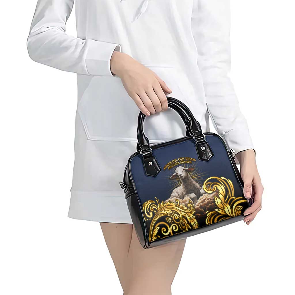Agnus Dei Lamb of God Shoulder Handbag Latin Catholic Art with Gold Baroque Accents TS04
