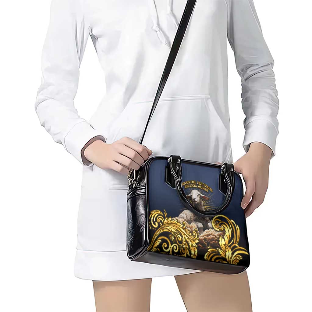 Agnus Dei Lamb of God Shoulder Handbag Latin Catholic Art with Gold Baroque Accents TS04