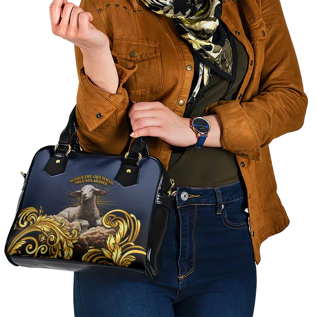 Agnus Dei Lamb of God Shoulder Handbag Latin Catholic Art with Gold Baroque Accents TS04