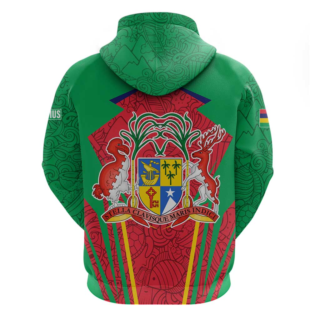Mauritius Coat of Arms Hoodie National Emblem Blended with Traditional Patterns TS04