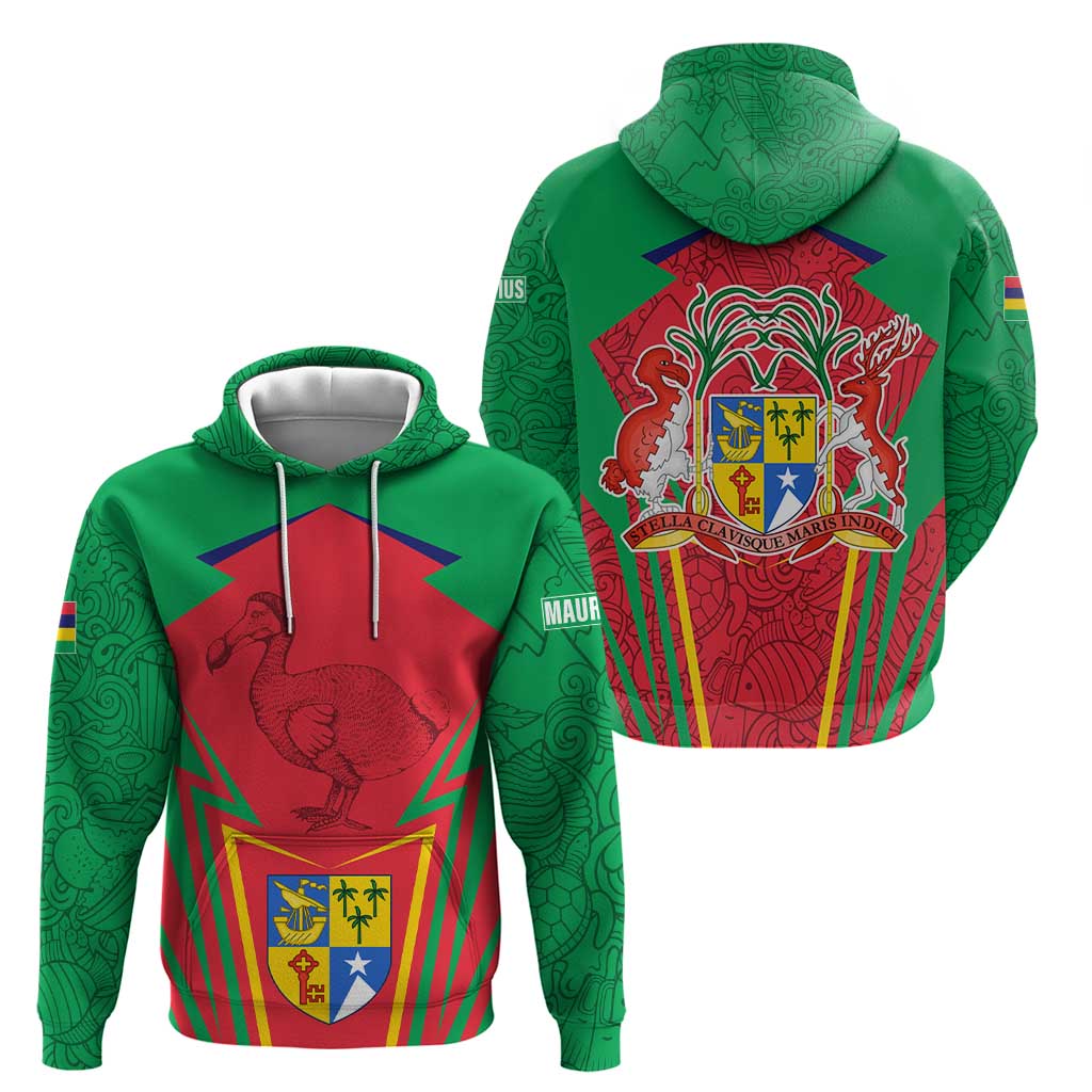 Mauritius Coat of Arms Hoodie National Emblem Blended with Traditional Patterns TS04