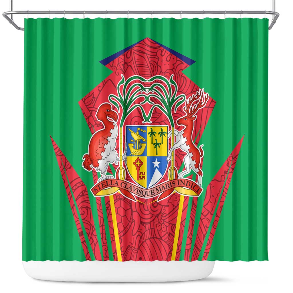 Mauritius Coat of Arms Shower Curtain National Emblem Blended with Traditional Patterns TS04