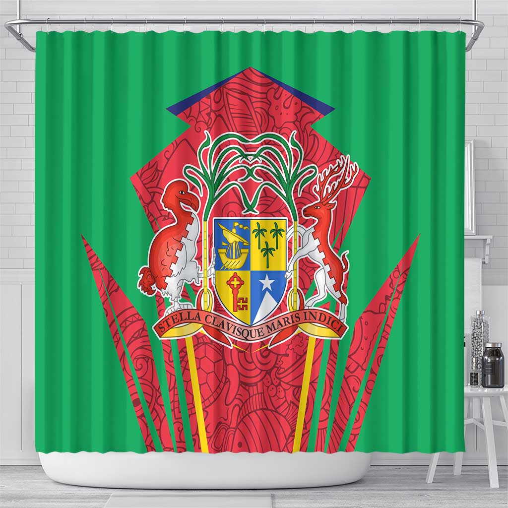 Mauritius Coat of Arms Shower Curtain National Emblem Blended with Traditional Patterns TS04