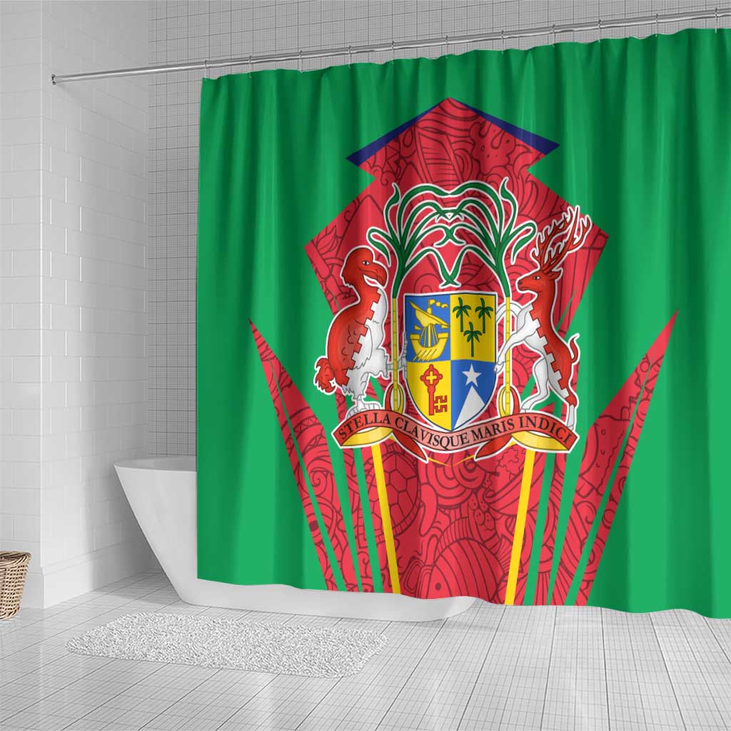 Mauritius Coat of Arms Shower Curtain National Emblem Blended with Traditional Patterns TS04