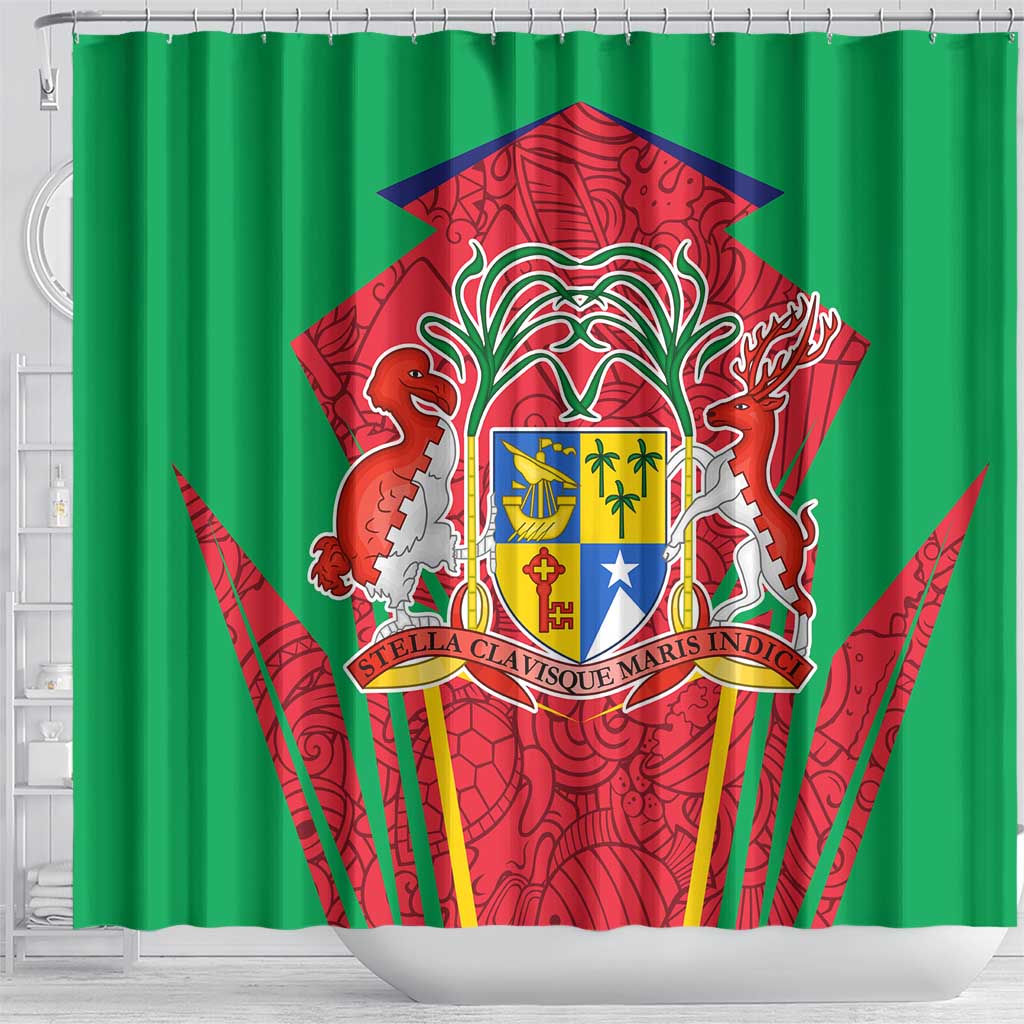 Mauritius Coat of Arms Shower Curtain National Emblem Blended with Traditional Patterns TS04