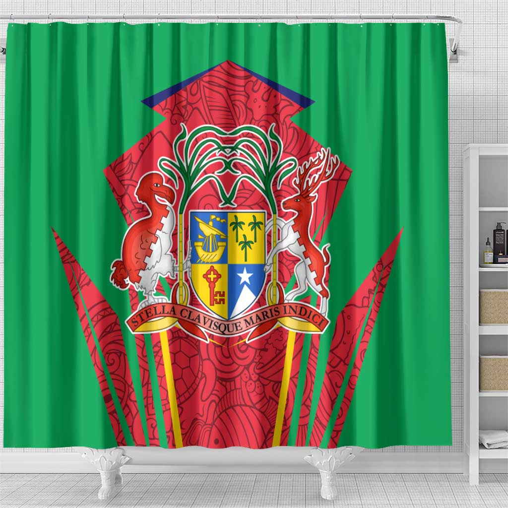 Mauritius Coat of Arms Shower Curtain National Emblem Blended with Traditional Patterns TS04
