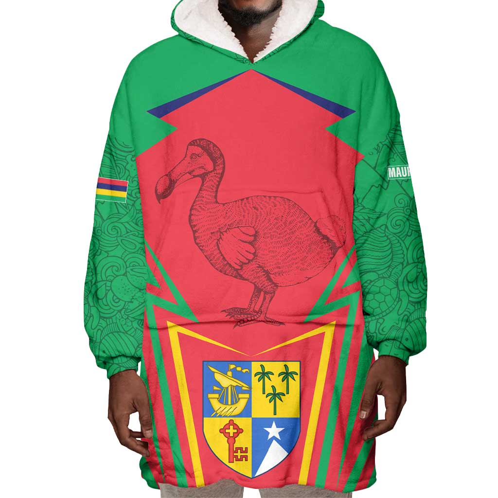 Mauritius Dodo Wearable Blanket Hoodie Flag Coat of Arms Traditional Patterns TS04