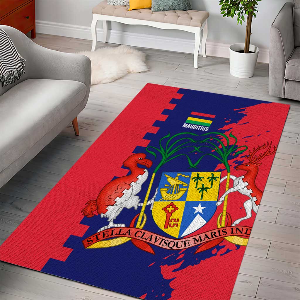 Afro Mauritius Area Rug Map Design with Flag Coat of Arms TS04