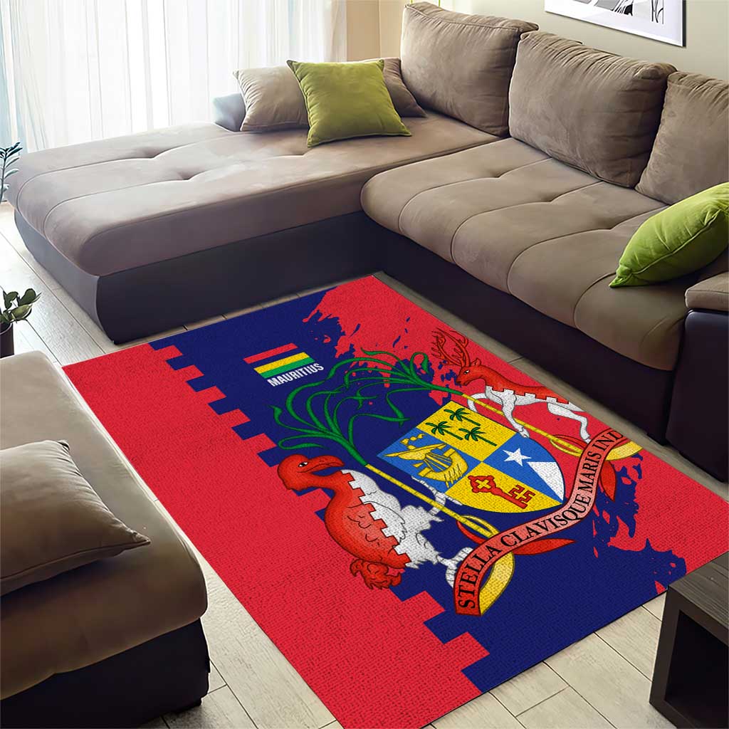 Afro Mauritius Area Rug Map Design with Flag Coat of Arms TS04