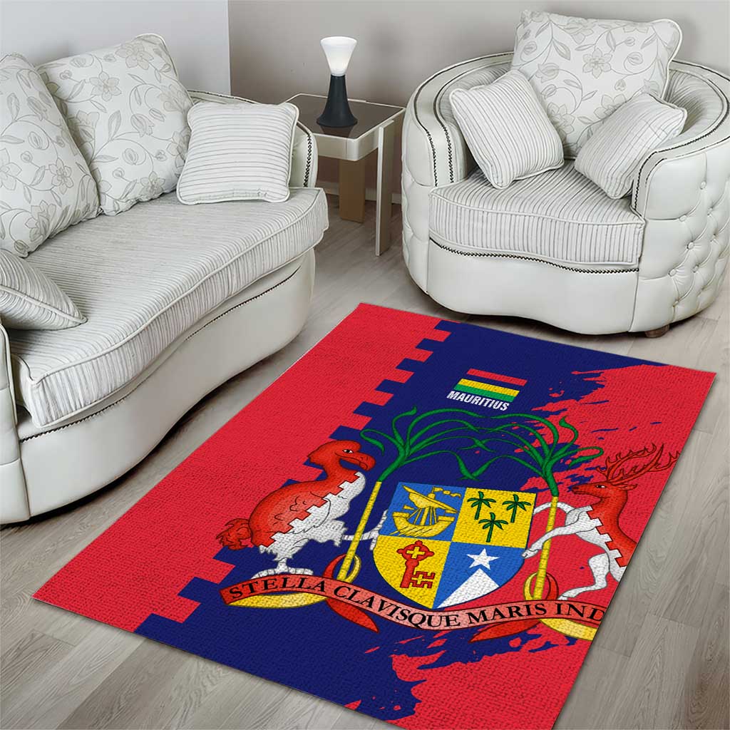 Afro Mauritius Area Rug Map Design with Flag Coat of Arms TS04