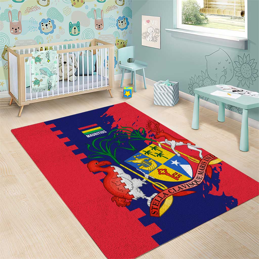 Afro Mauritius Area Rug Map Design with Flag Coat of Arms TS04