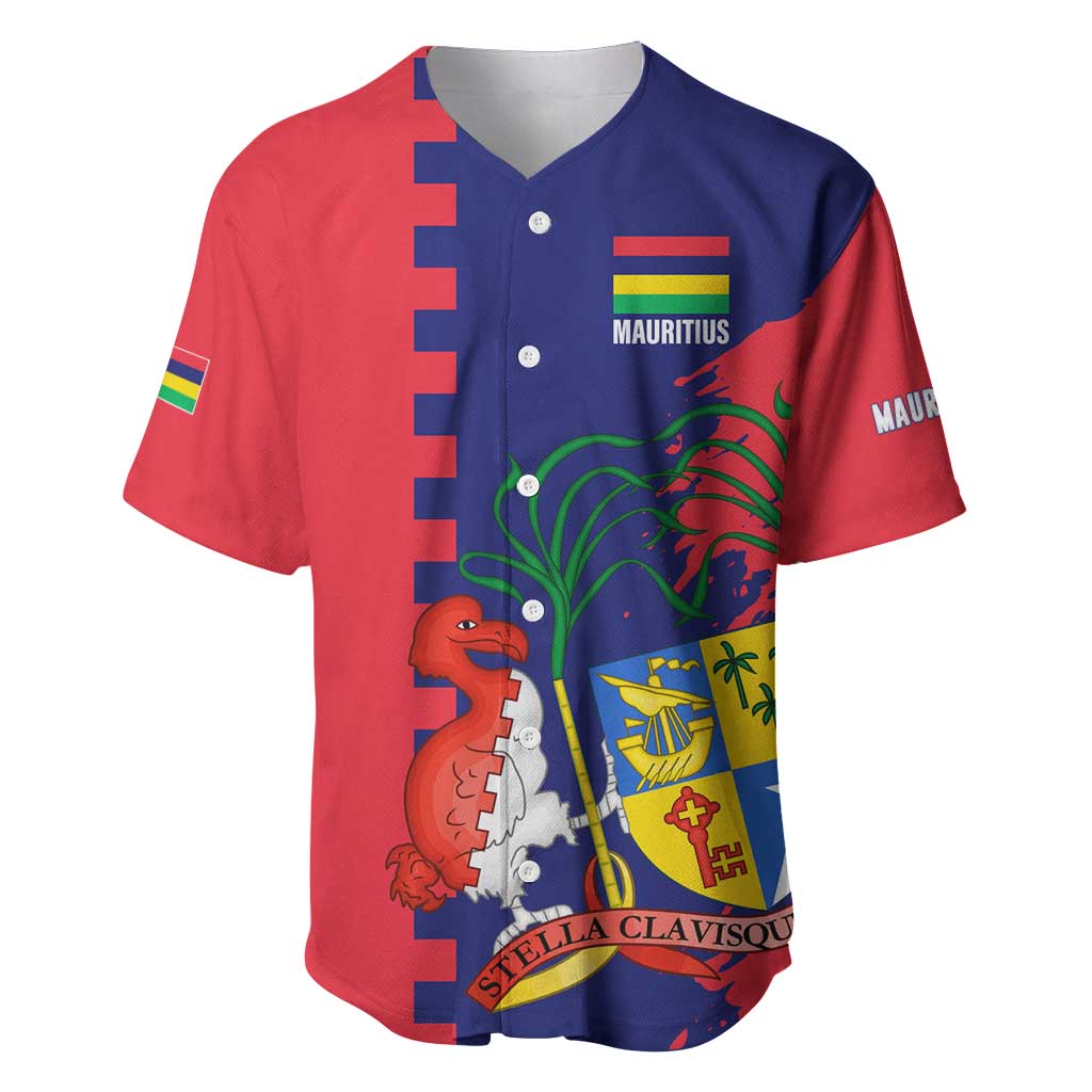 Afro Mauritius Baseball Jersey Map Design with Flag Coat of Arms TS04