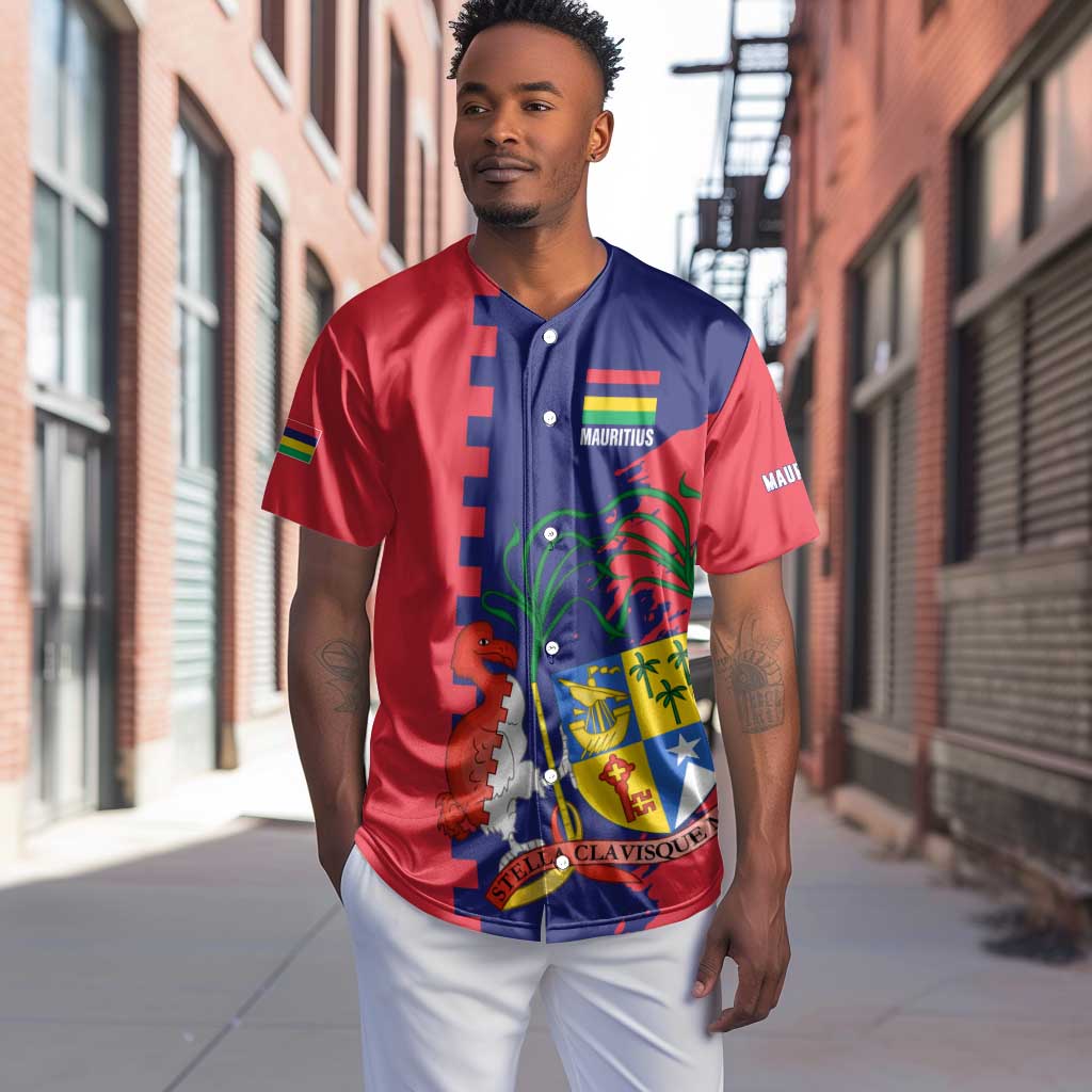 Afro Mauritius Baseball Jersey Map Design with Flag Coat of Arms TS04