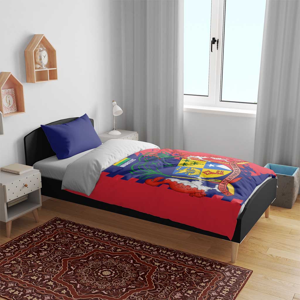 Afro Mauritius Bedding Set Map Design with Flag Coat of Arms TS04