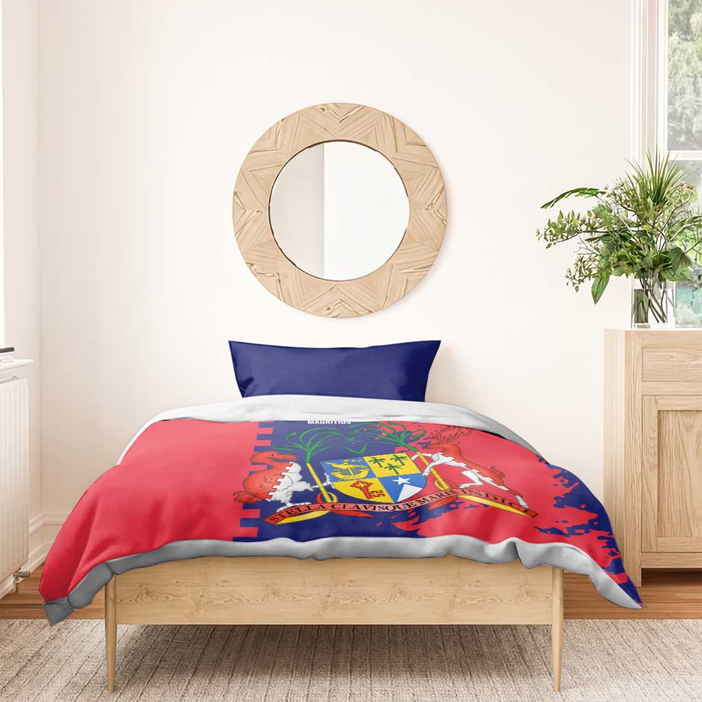 Afro Mauritius Bedding Set Map Design with Flag Coat of Arms TS04