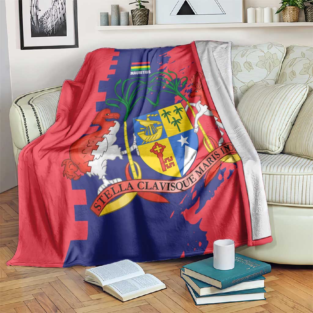 Afro Mauritius Blanket Map Design with Flag Coat of Arms TS04
