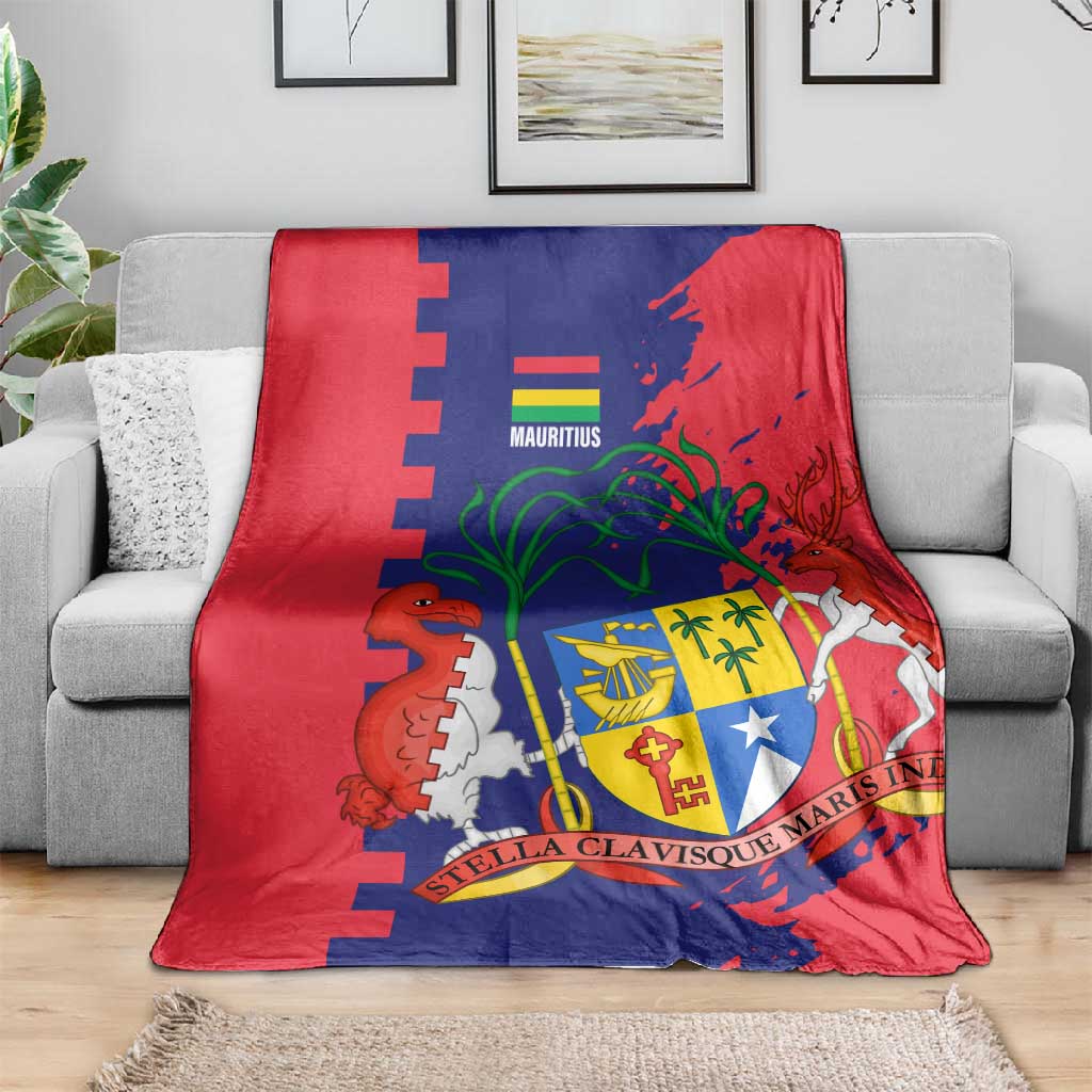 Afro Mauritius Blanket Map Design with Flag Coat of Arms TS04