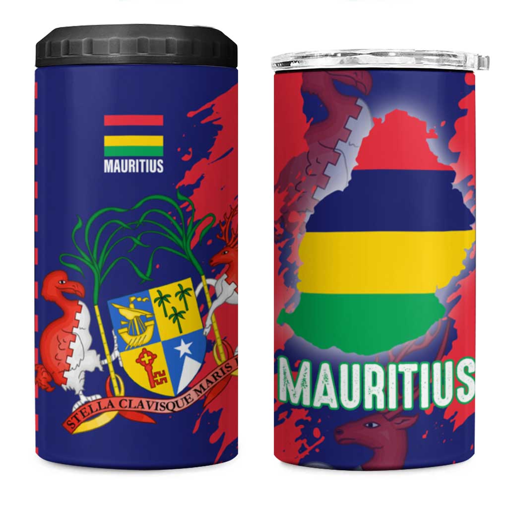 Afro Mauritius 4 in 1 Can Cooler Tumbler Map Design with Flag Coat of Arms TS04
