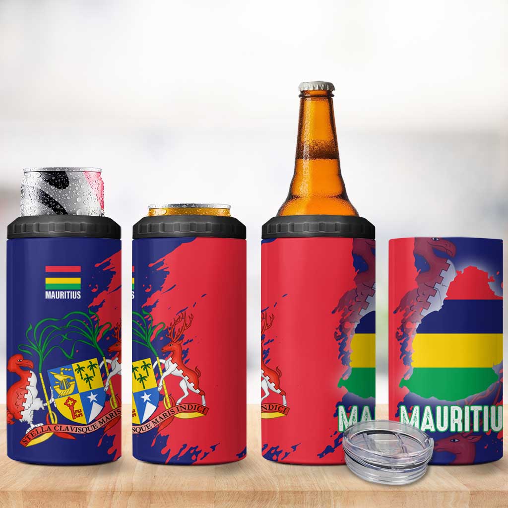 Afro Mauritius 4 in 1 Can Cooler Tumbler Map Design with Flag Coat of Arms TS04