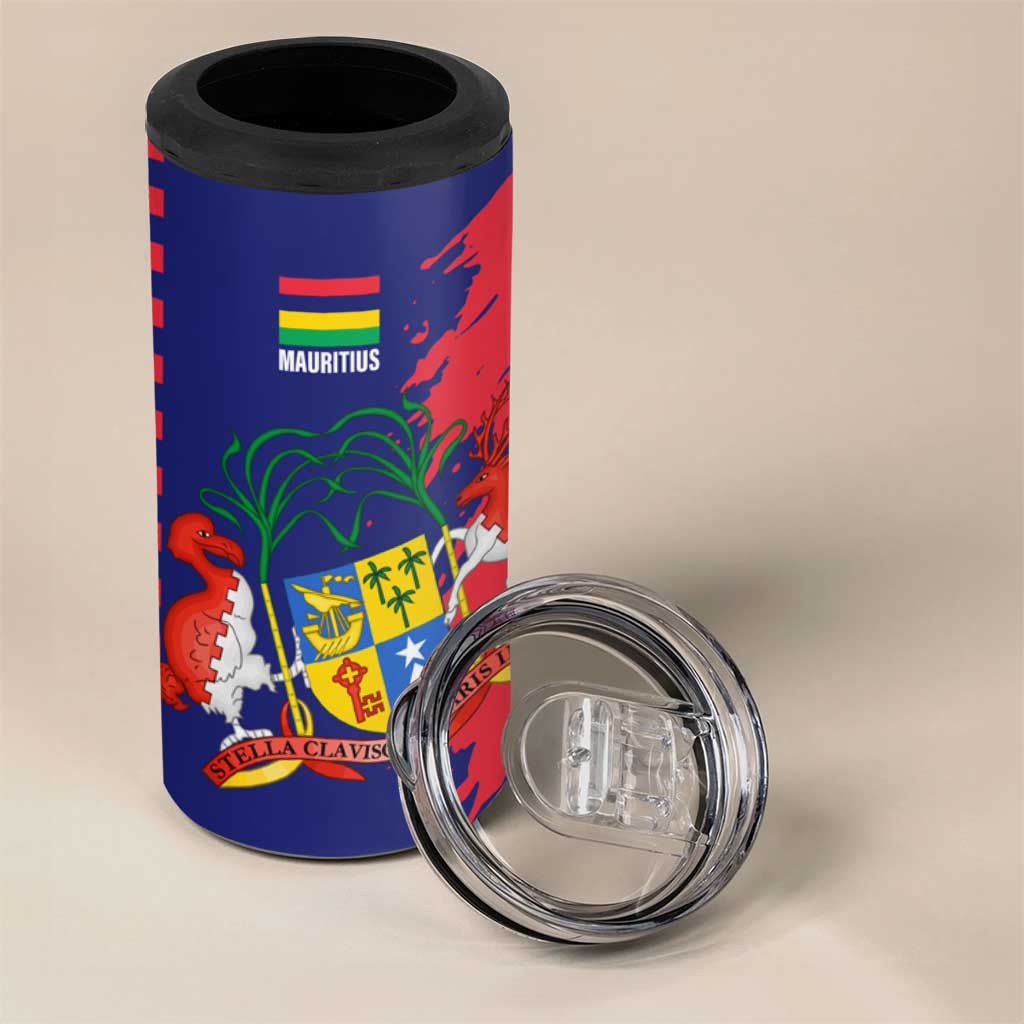 Afro Mauritius 4 in 1 Can Cooler Tumbler Map Design with Flag Coat of Arms TS04