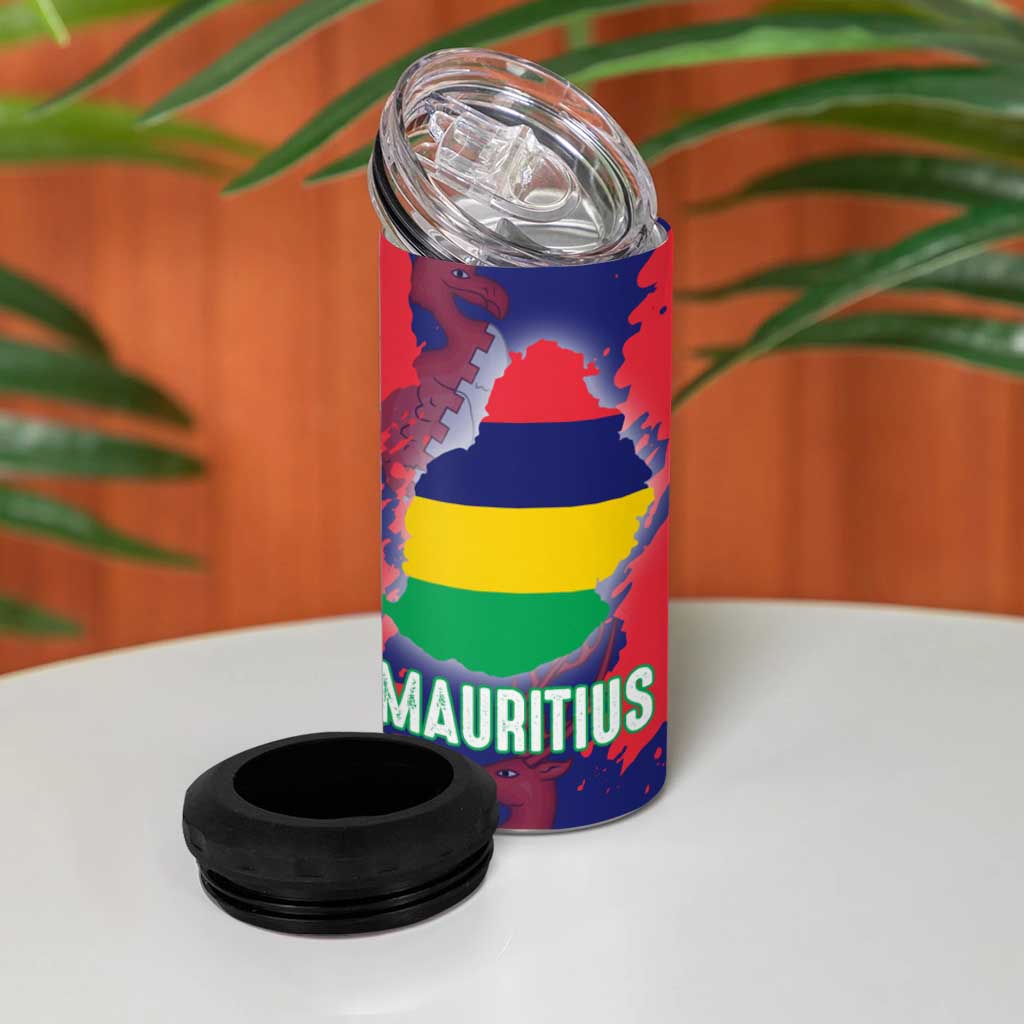 Afro Mauritius 4 in 1 Can Cooler Tumbler Map Design with Flag Coat of Arms TS04