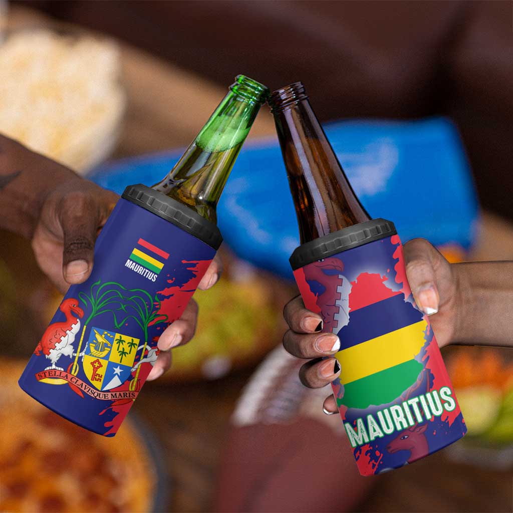 Afro Mauritius 4 in 1 Can Cooler Tumbler Map Design with Flag Coat of Arms TS04