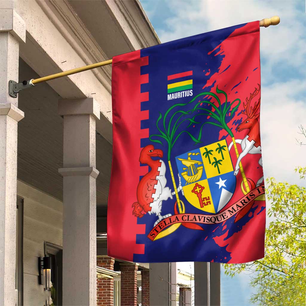 Afro Mauritius Garden Flag Map Design with Flag Coat of Arms TS04
