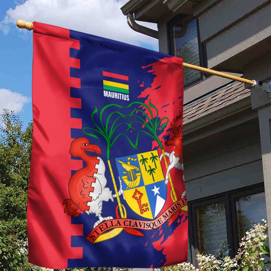 Afro Mauritius Garden Flag Map Design with Flag Coat of Arms TS04