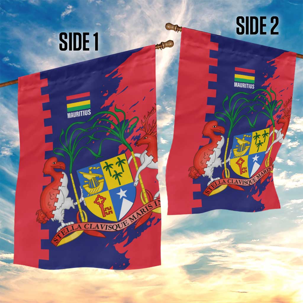 Afro Mauritius Garden Flag Map Design with Flag Coat of Arms TS04
