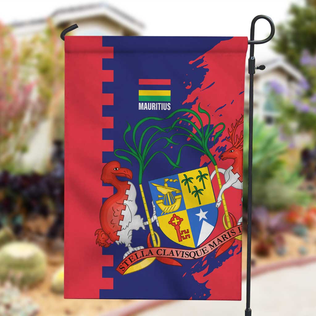 Afro Mauritius Garden Flag Map Design with Flag Coat of Arms TS04