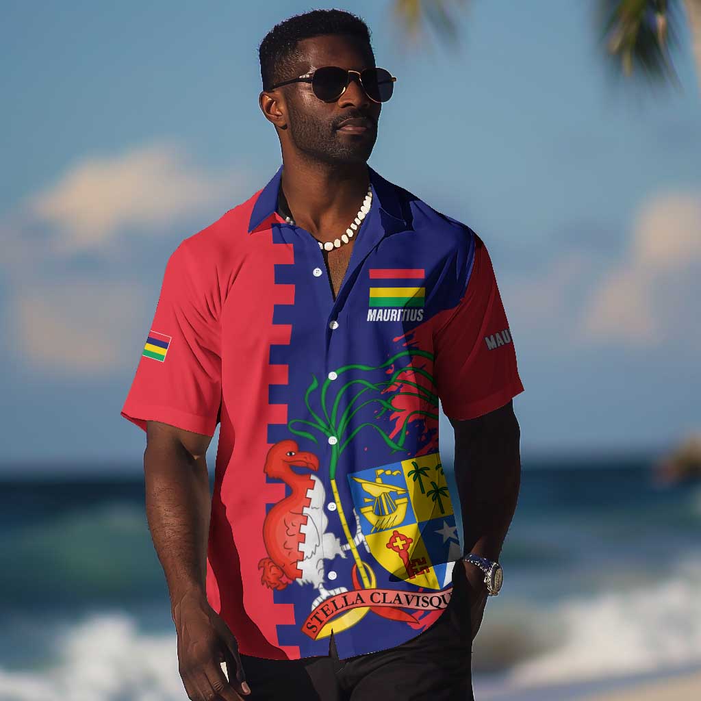 Afro Mauritius Hawaiian Shirt Map Design with Flag Coat of Arms TS04