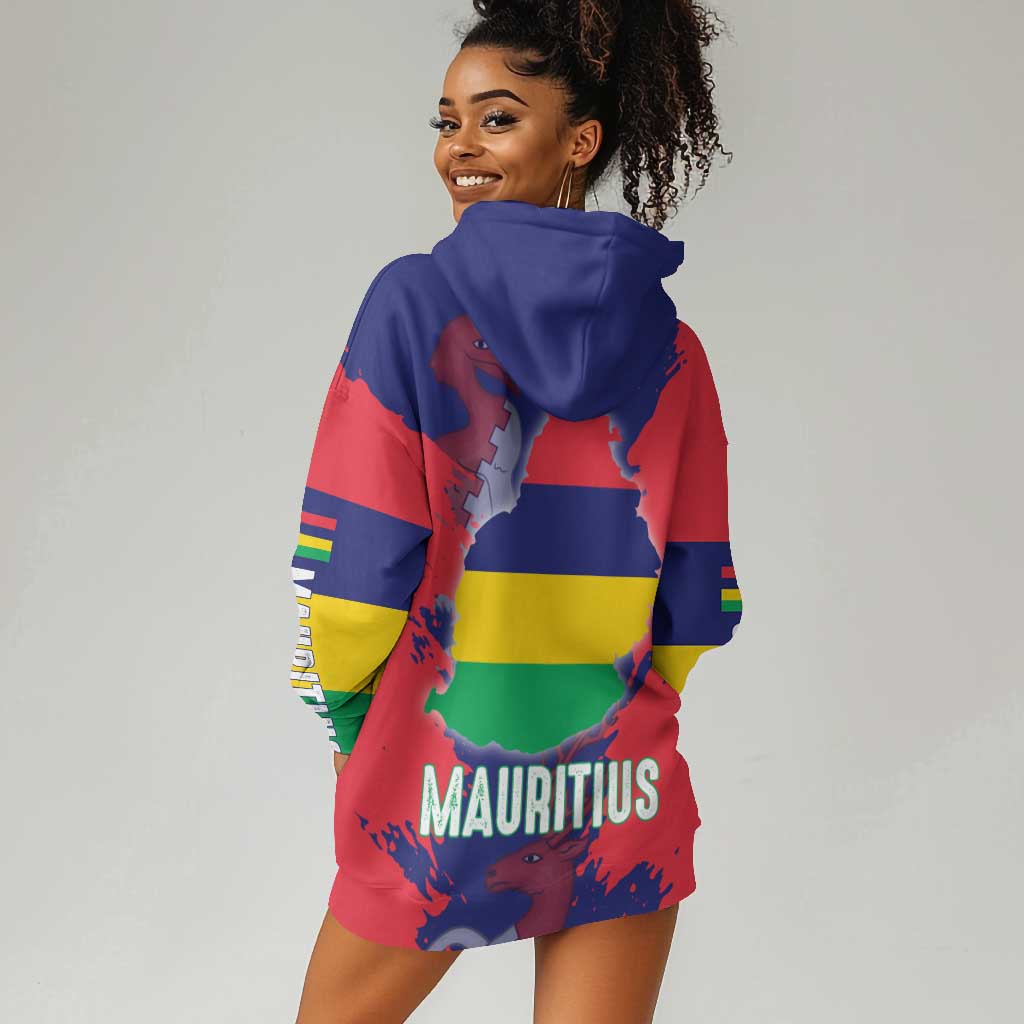 Afro Mauritius Hoodie Dress Map Design with Flag Coat of Arms TS04