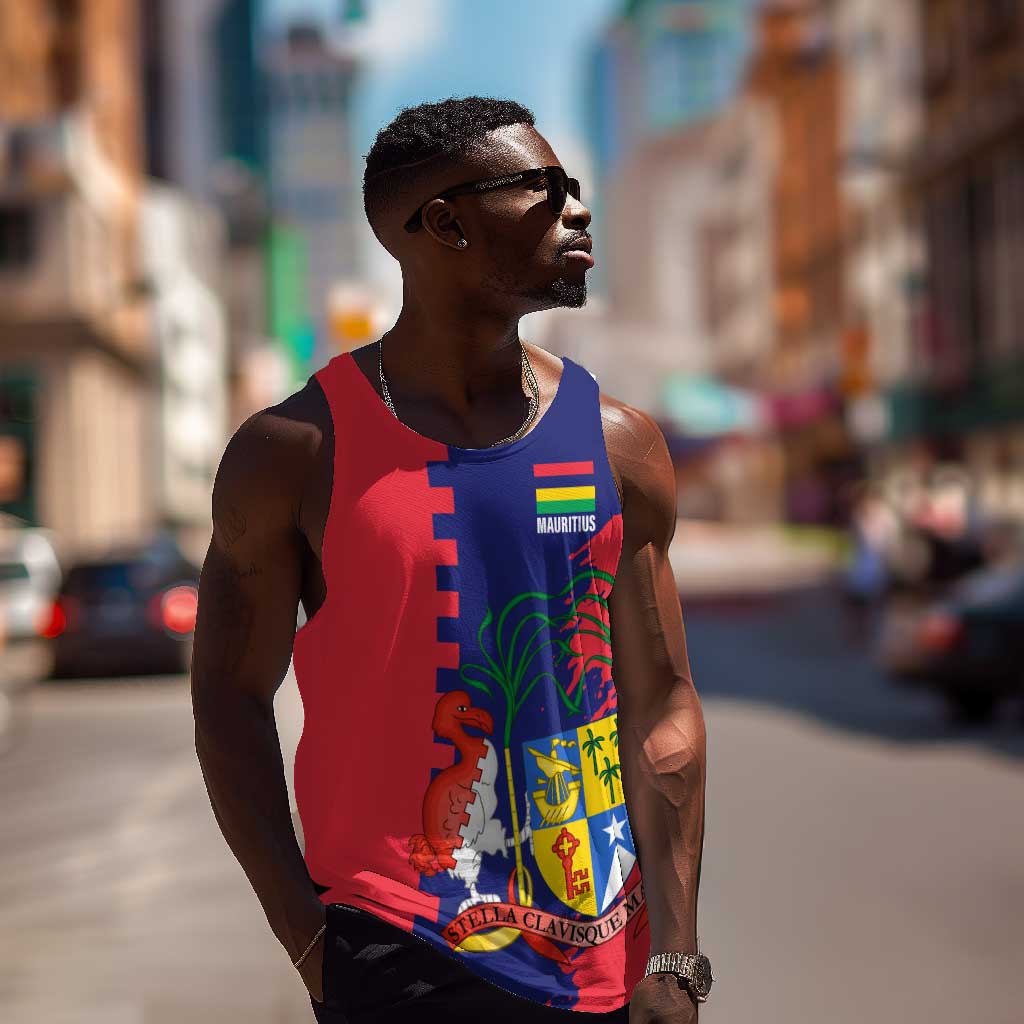 Afro Mauritius Men Tank Top Map Design with Flag Coat of Arms TS04