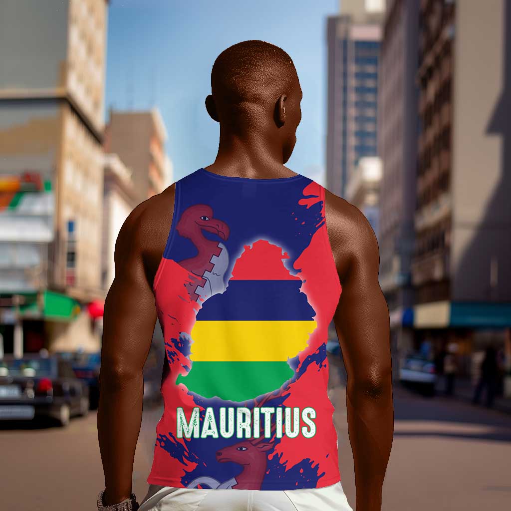 Afro Mauritius Men Tank Top Map Design with Flag Coat of Arms TS04