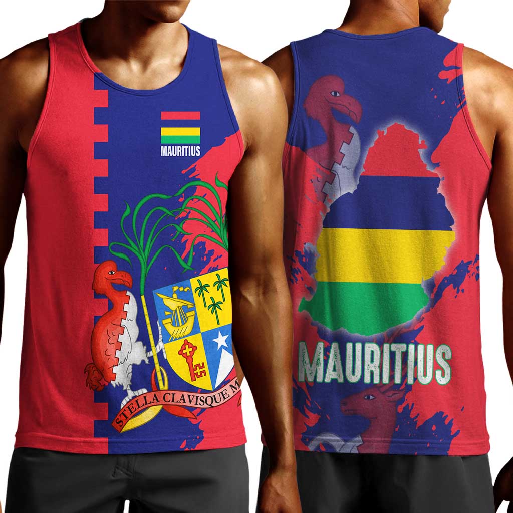 Afro Mauritius Men Tank Top Map Design with Flag Coat of Arms TS04