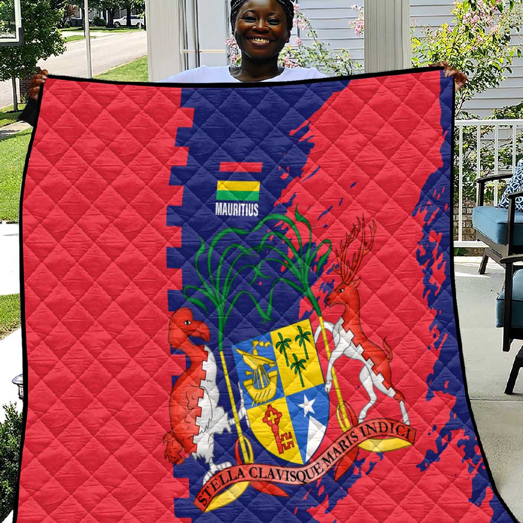 Afro Mauritius Quilt Map Design with Flag Coat of Arms TS04