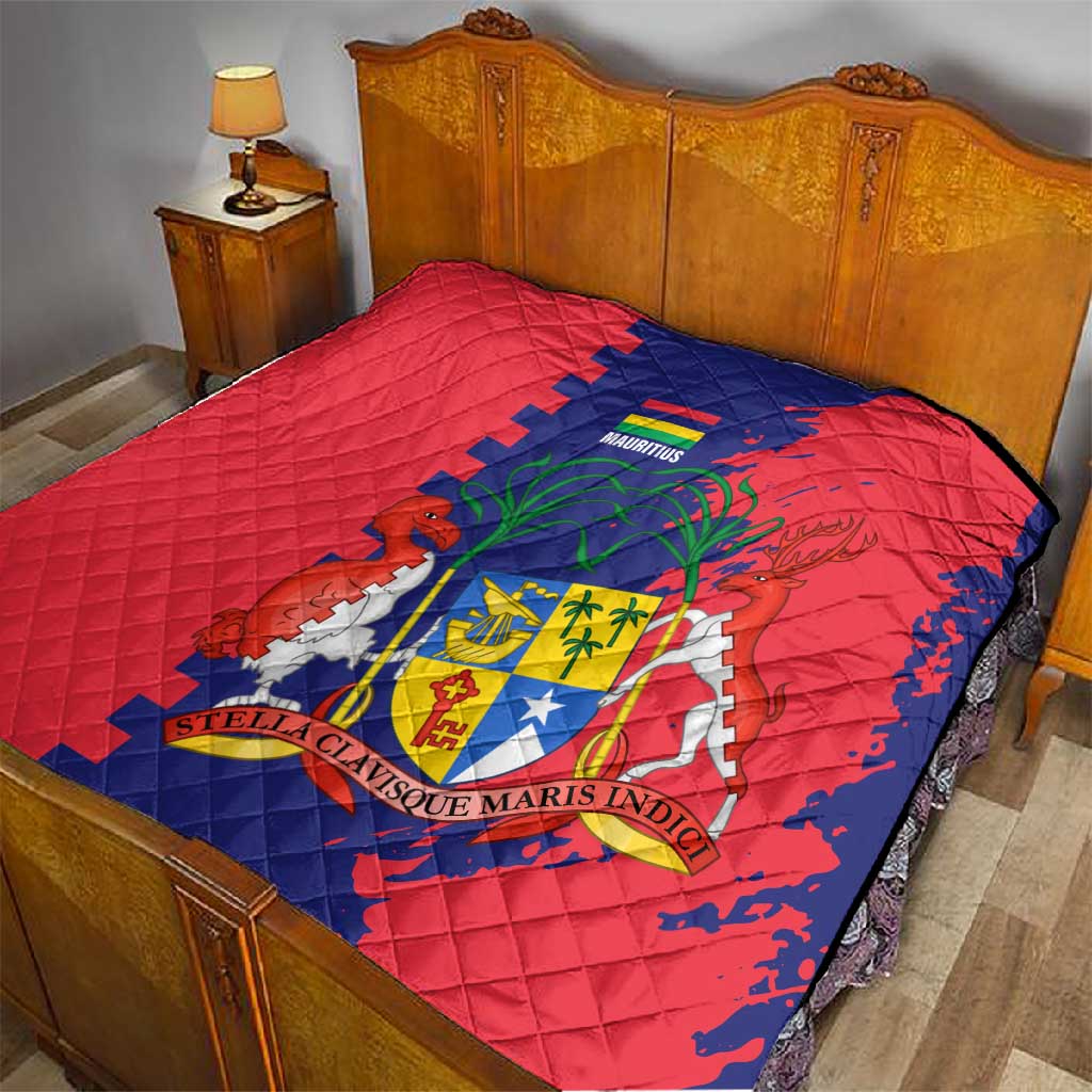 Afro Mauritius Quilt Map Design with Flag Coat of Arms TS04