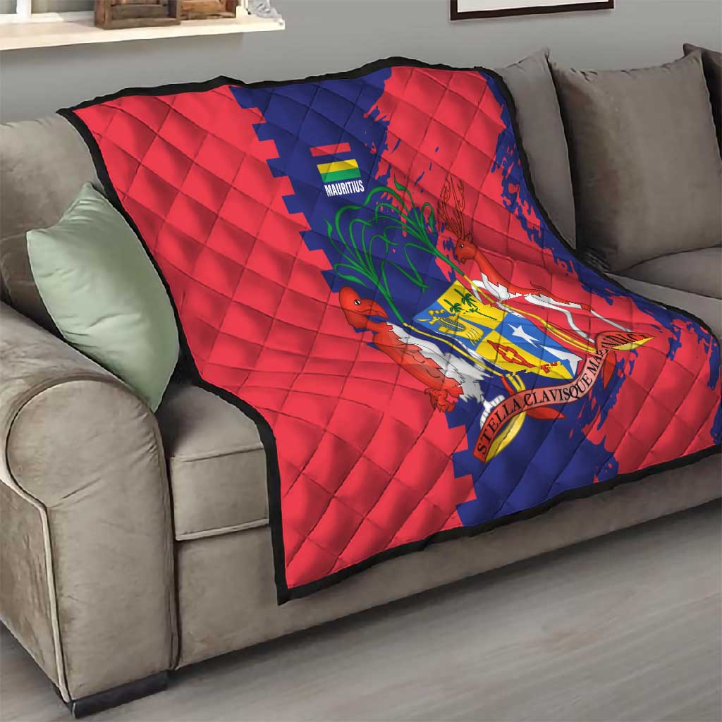 Afro Mauritius Quilt Map Design with Flag Coat of Arms TS04