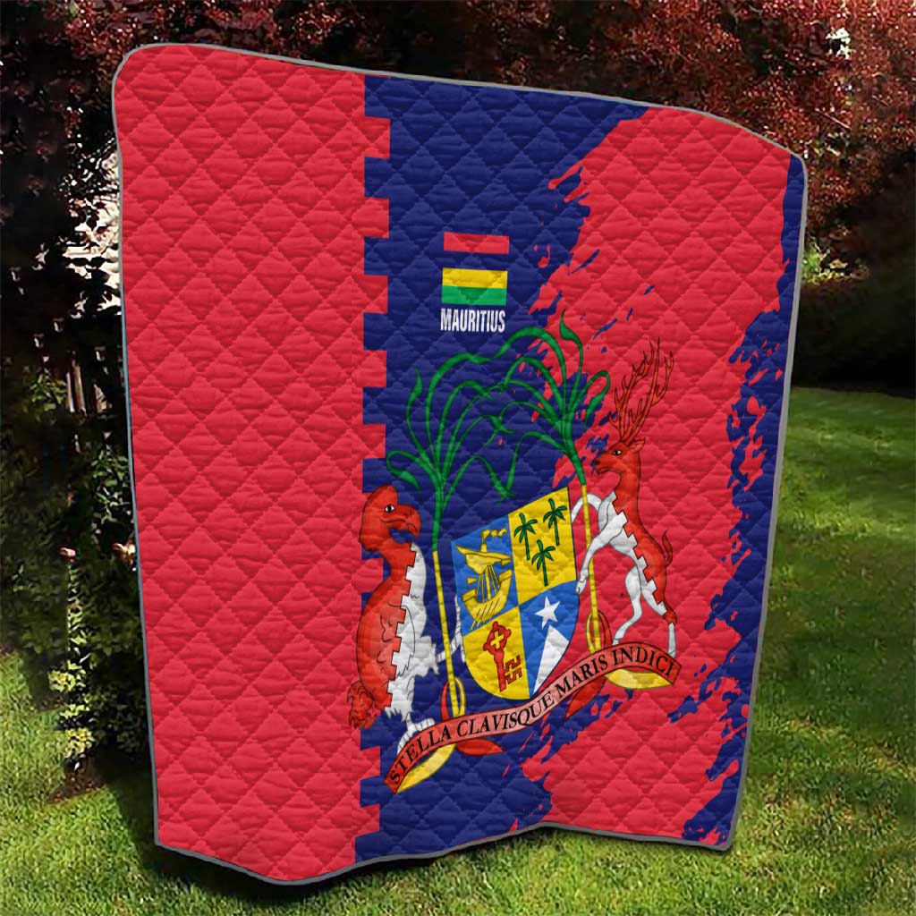 Afro Mauritius Quilt Map Design with Flag Coat of Arms TS04