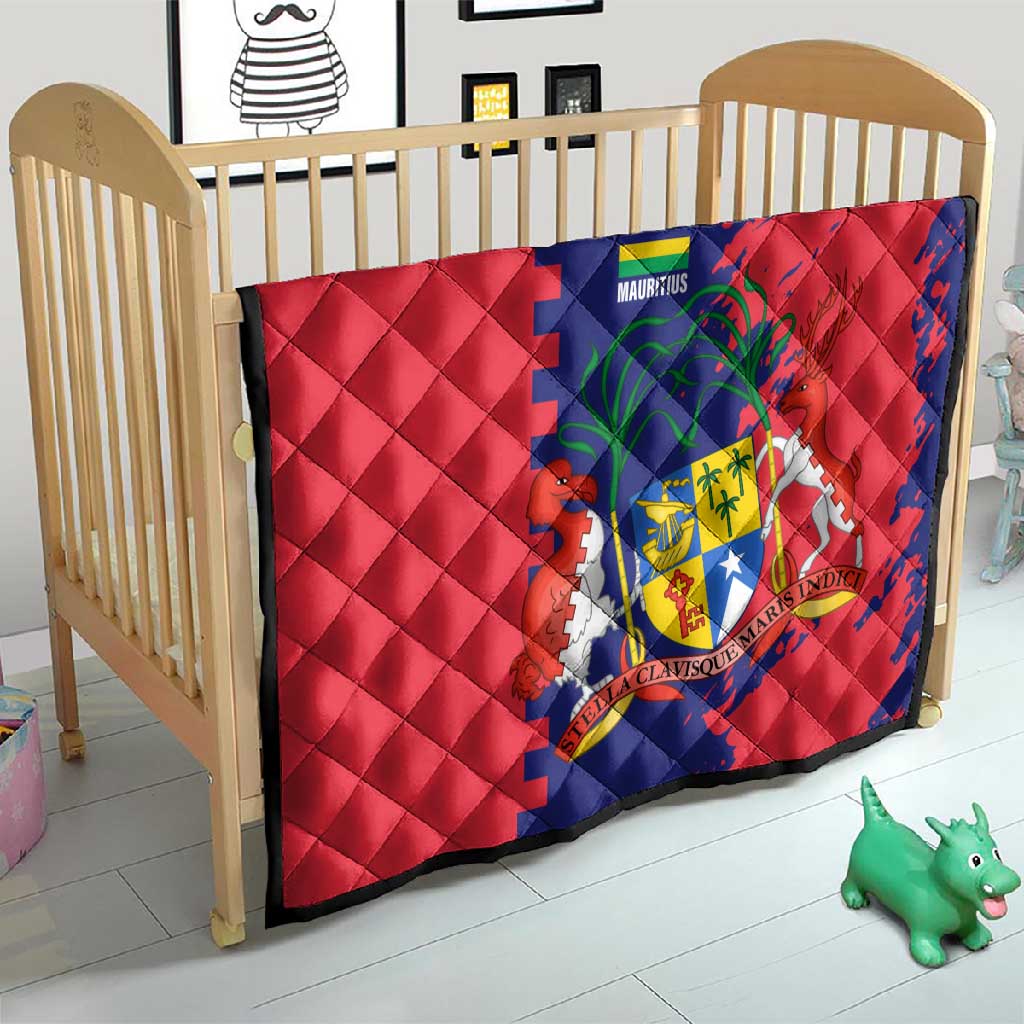 Afro Mauritius Quilt Map Design with Flag Coat of Arms TS04