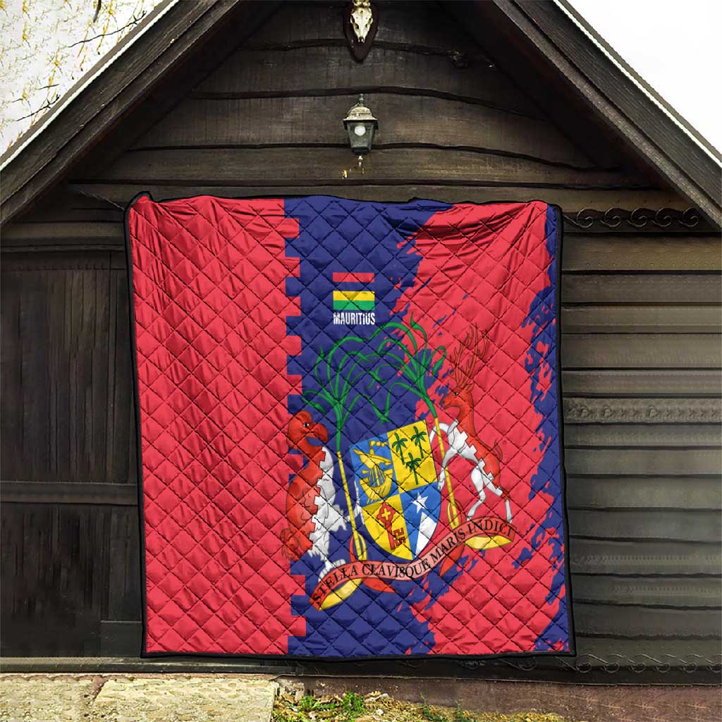 Afro Mauritius Quilt Map Design with Flag Coat of Arms TS04
