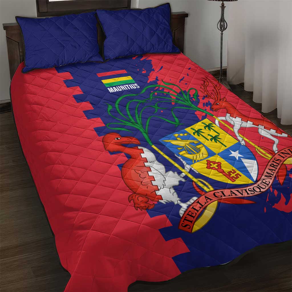 Afro Mauritius Quilt Bed Set Map Design with Flag Coat of Arms TS04