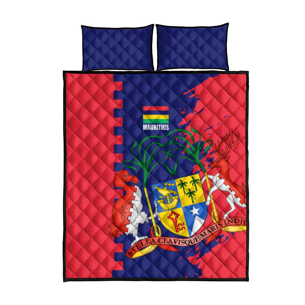 Afro Mauritius Quilt Bed Set Map Design with Flag Coat of Arms TS04