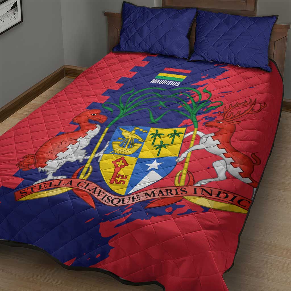 Afro Mauritius Quilt Bed Set Map Design with Flag Coat of Arms TS04