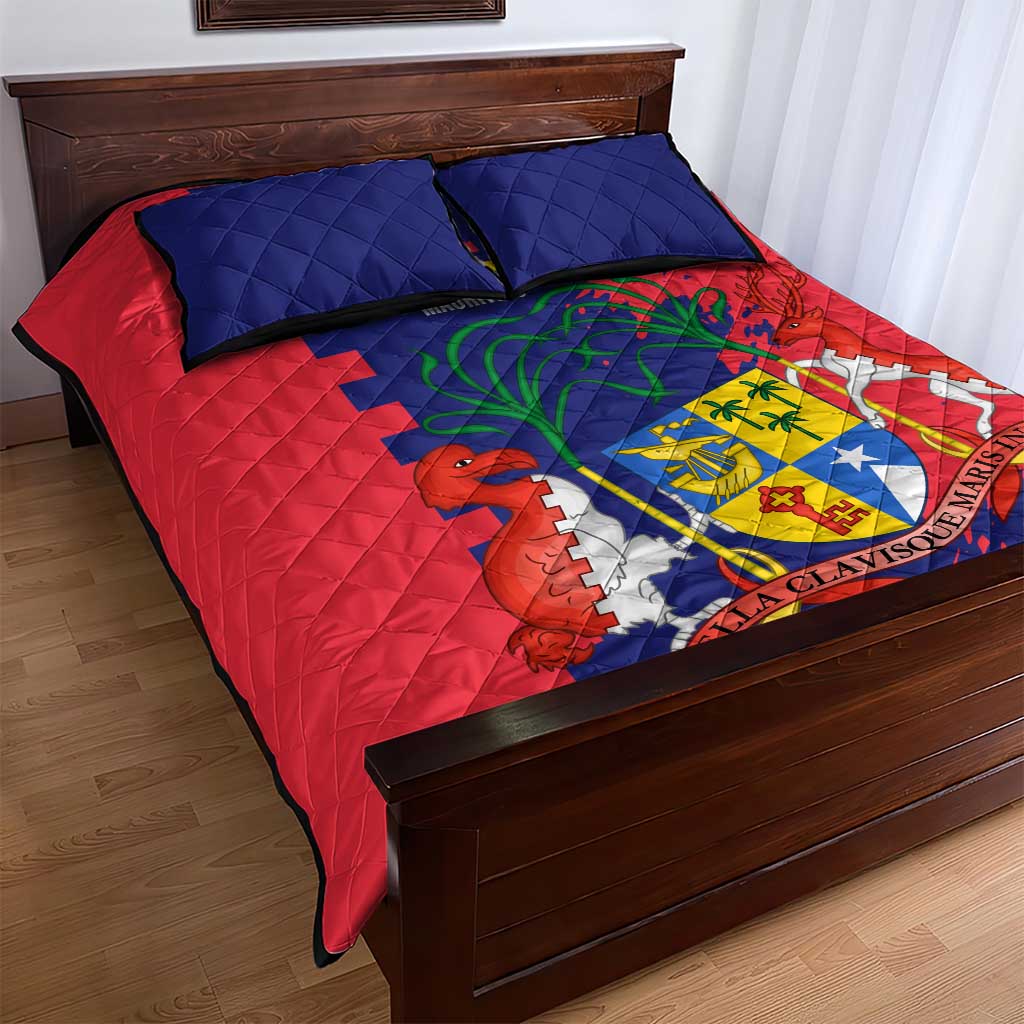 Afro Mauritius Quilt Bed Set Map Design with Flag Coat of Arms TS04