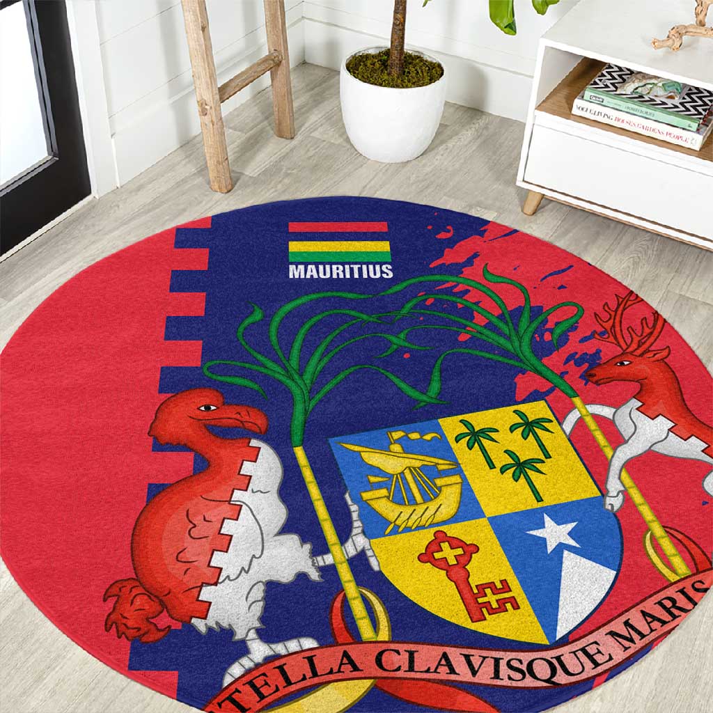 Afro Mauritius Round Carpet Map Design with Flag Coat of Arms TS04