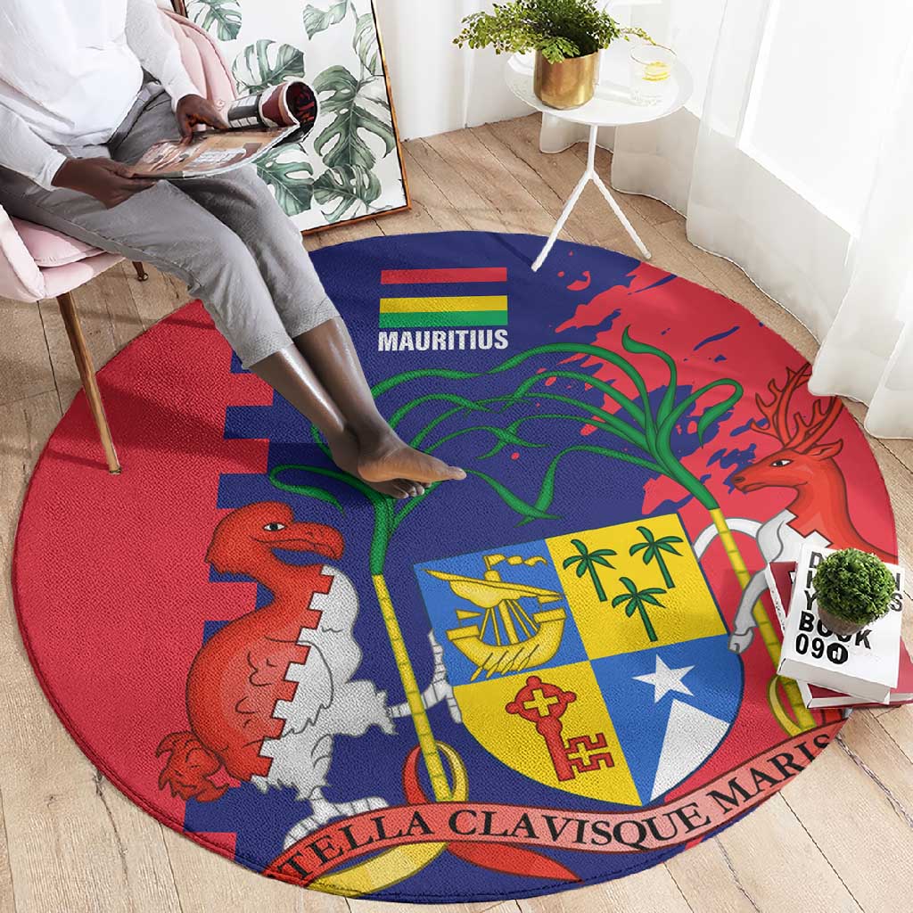 Afro Mauritius Round Carpet Map Design with Flag Coat of Arms TS04